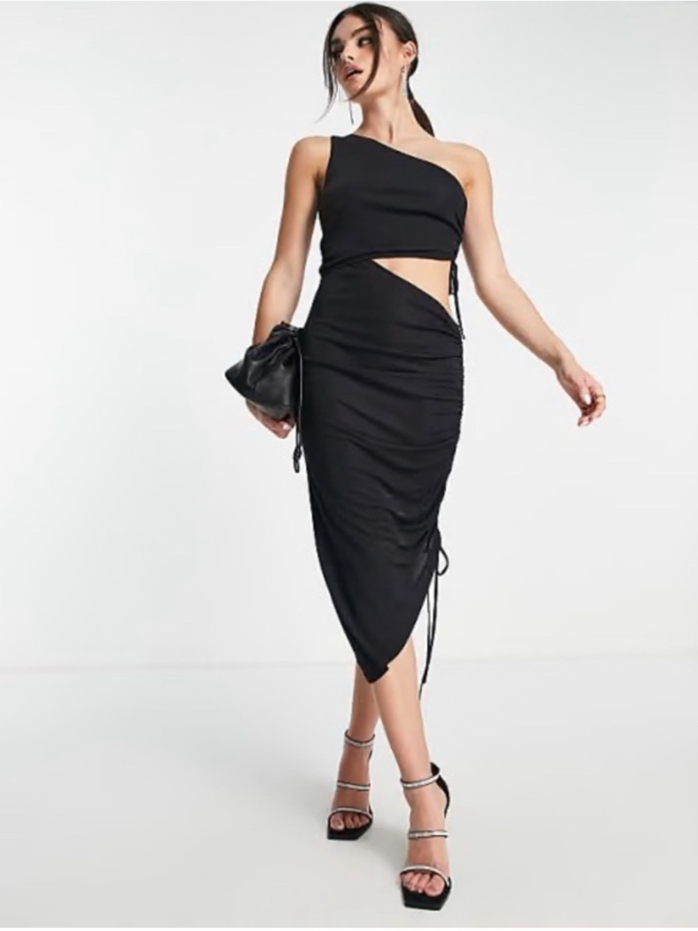 & Other Stories Black One-Shoulder Cutout Midi Dress